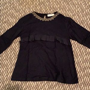 Zara girls black top with gold embroidery